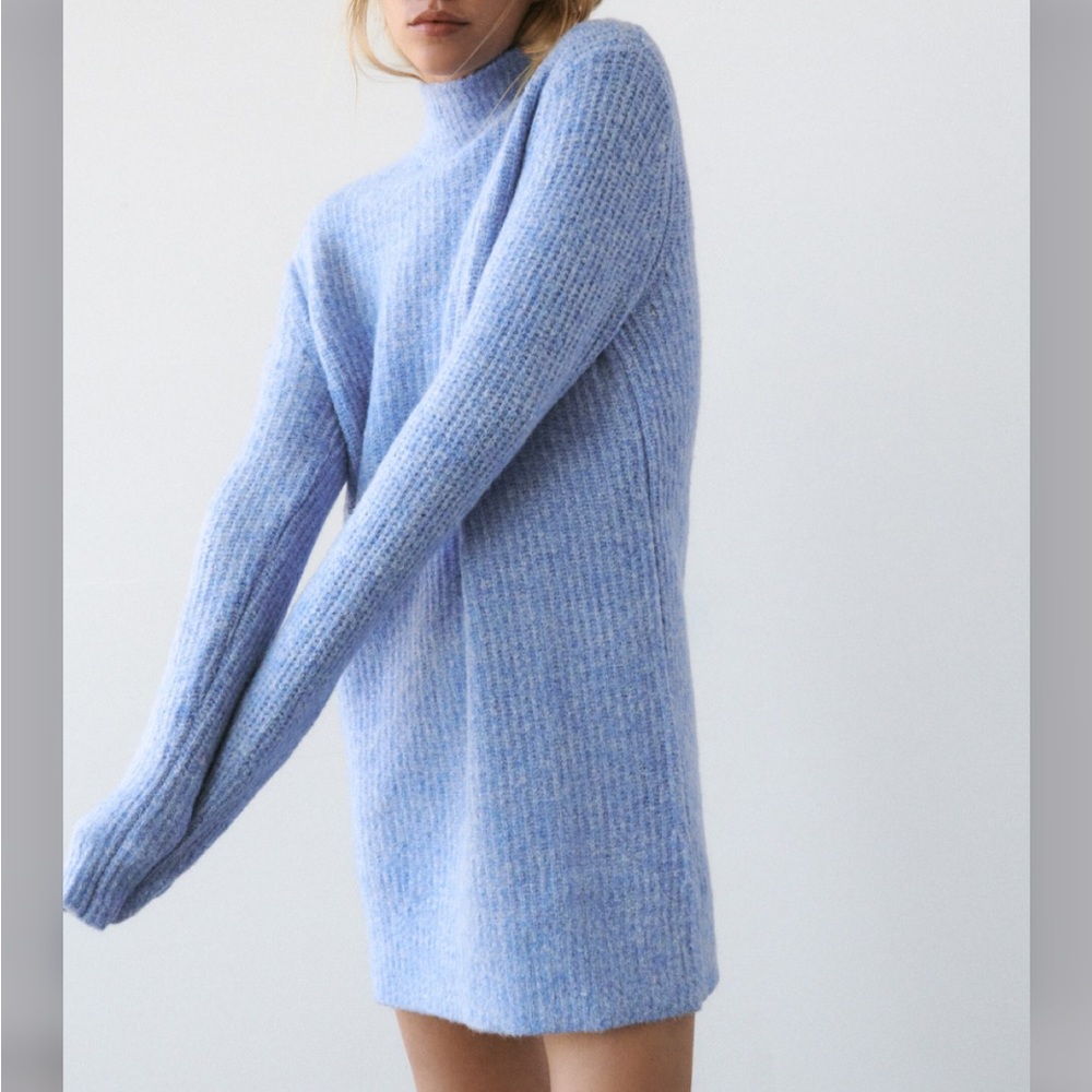 NWT ZARA LIGHT BLUE KNIT MOCK NECK DRESS - Picture 6 of 13